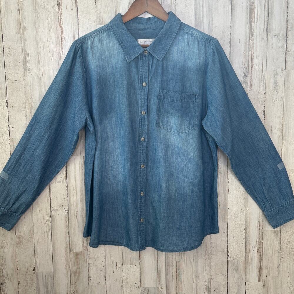 Christopher and Banks Chambray Button Down Shirt Large Blue EUC Western Preppy